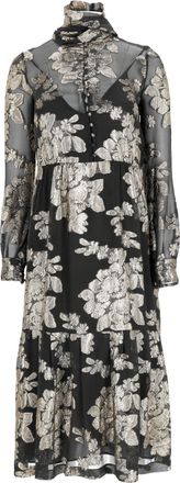 Saint Laurent Saint Laurent midi-jurk met bloemenprint en doorschijnende details in zwarte zijde