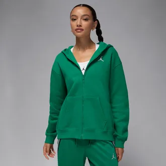 Nike Jordan Womens Jordan Brooklyn Fleece Full-Zip Hoodie in Green | FV7167-365
