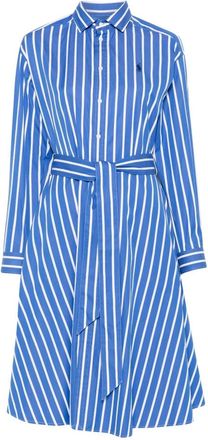 Polo Ralph Lauren Heldere Blauwe Overhemdjurk met Riem - Dames - Shirt Kleedjes - Blauw - XS - Katoen - Kleedjes