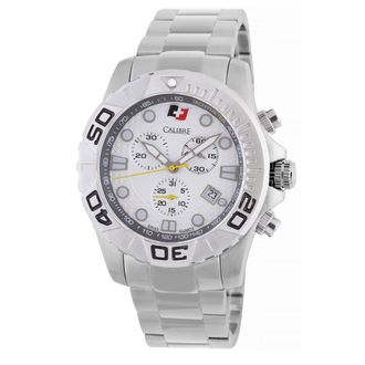 Calibre Mens Akron Swiss Made Movement Watch Silver Stainless Steel Strap White Dial - One Size