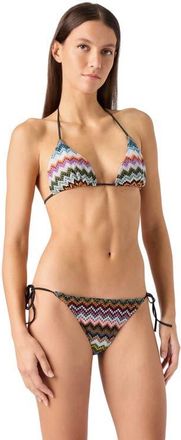 Missoni Triangle Bikini In Lam&eacute; Viscose With Pixel-effect Zigzag Pattern in Black & Multicoloured at Nordstrom, Size 40 It