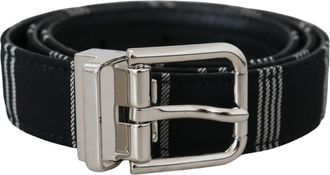 Dolce & Gabbana Womens Black White Cotton Metal Silver Buckle Belt And