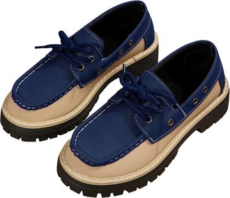 Generic New British Retro Shoe with Front Cap for Women Contrasting Casual Cut Shoes Women Black 38, blue, 8.5 UK