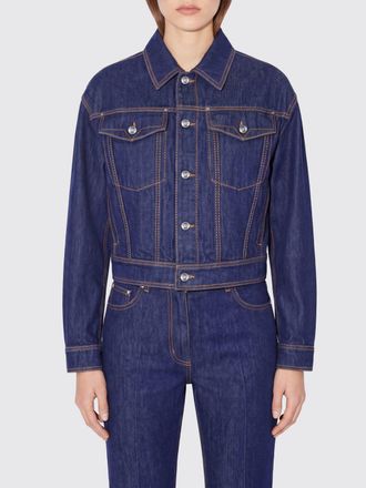 Versace Giacca di jeans in cotone con cuciture a contrasto e tasche a toppa