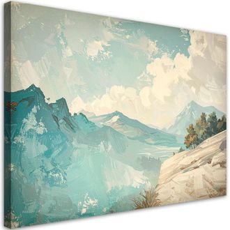 Feeby Impresi&oacute;n De Imagen, Paisaje Monta&ntilde;oso Pintoresco En Tonos Turquesa Claro, 120x80