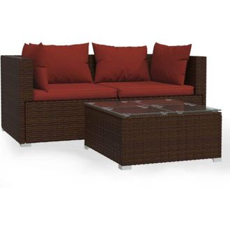 vidaXL 3 Pcs Garden Lounge Set Con Coj&iacute;n Mimbre Pe Brown