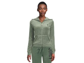 Juicy Couture Heritage Rib Trim Kangaroo Pocket Track With Back Womens Sweatshirt Dark Forest : XL (US 14), Cotton/Polyester