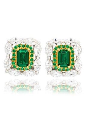 Suzy Levian Sterling Silver Emerald Cut CZ Stud Earrings in Green at Nordstrom Rack