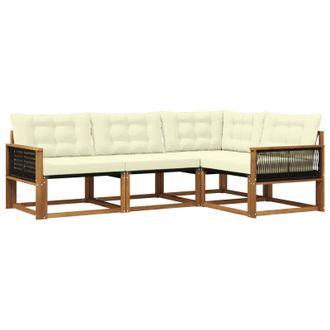 vidaXL Conjunto De Sof&aacute;s De Exterior Con Coj&iacute;n 4 Pcs Natural Y Crema Vidaxl