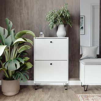 Vicco Mueble Zapatero Siri, Blanco, 60 X 92 Cm Con 2 Cajones Abatibles Vicco