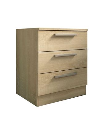 Home Heavenly Home Heavenly - Mesita De Noche De 3 Cajones Cube, De Madera Aglomerada, Sistema De Apertura Con Bisagras, Tiradores Rectos Color: Roble