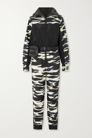 Holden Tuta Da Sci In Tessuto Riciclato Con Stampa Zebrata E Cintura Powder - Nero