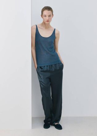 Mango Pantaloni raso vita elasticizzata blu - Donna - M - MANGO