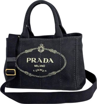 Prada Canapa Black Canapa Tote Bag (Pre-Owned)
