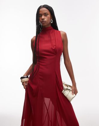 & Other Stories Vestito al polpaccio in chiffon trasparente a strati rosso con schiena scoperta con allacciatura e fondo a fazzoletto