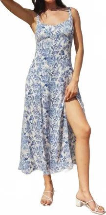 Dress Forum Au Revoir Empire Waist Midi Slit Dress In Blue