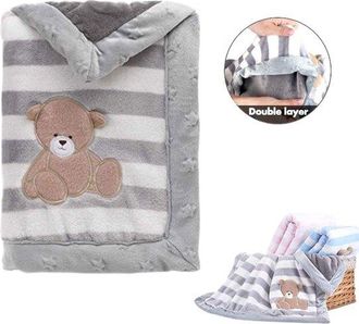 OEM Manta Doble Para Beb&eacute; Con Estampado, Manta De Lana De Cordero Para Beb&eacute;, 75100cm, Terciopelo Gris Con Estampado De Oso, Manta Doble Para Beb&eacute;