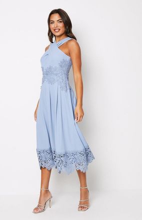 Coast Cross Front Halterneck Crepe Midi Dress With Lace Trims