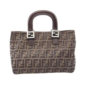 Fendi Pre-owned Handbags, female, Brown, Size: ONE SIZE Pre-owned Zucca Canvas Leather Tote Bag