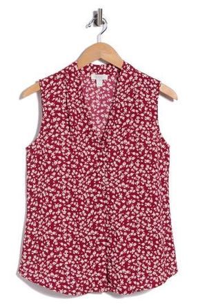 Nordstrom Rack V-Neck Sleeveless Woven Shell Top in Burgundy Floating Floral at Nordstrom Rack, Size X-Small