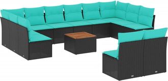 vidaXL Set De Sof&aacute;s De Jard&iacute;n Y Cojines 13 Pzas Rat&aacute;n Sint&eacute;tico Negro Vidaxl