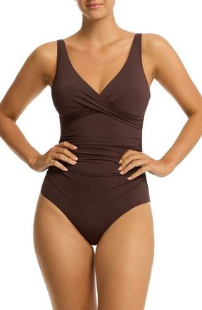 Sea Level Australia Cross Front One-Piece Swimsuit in Cocoa at Nordstrom, Size 12