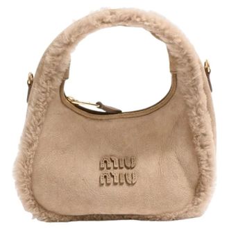 Miu Miu Pre-owned Mini Bags, female, Beige, Size: ONE SIZE Pre-owned Wander Shearling Top Handle Bag