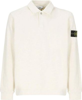 Stone Island Polo van geborsteld fleece - Heren - Tops - Beige - Maat: M Fleece