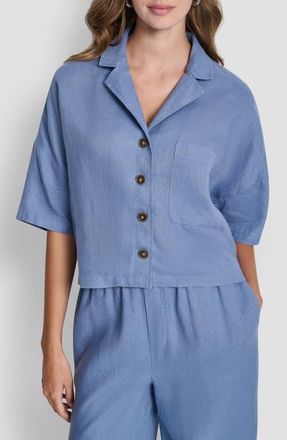 DKNY Linen Camp Shirt in Liberty Sky at Nordstrom, Size X-Large