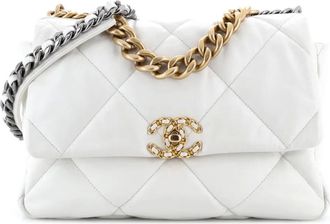 Chanel 19 Flap Bag Quilted Leather Large crossbody bag - Wit