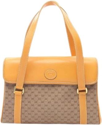 Gucci Pre-owned Klassieke Tote Bag van Gecoat Canvas met Patroon - Dames - Vintage Handtas - Bruin - ONE Size - Leer - Vintage