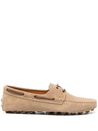 Tod's Suede Gommino Bubble Lace-Up Boat Loafers Shoes
