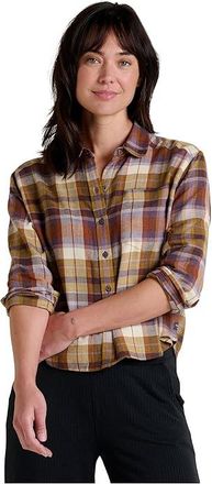 Toad&Co Re-Form Flannel Boxy Long Sleeve Shirt Womens Clothing Aster Madras : SM, Cotton/Polyester