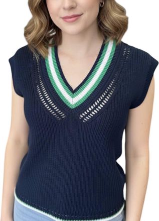 525 america Varsity Crochet V-Neck Vest In Navy