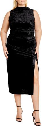 City Chic Aviana Velvet Mock Neck Midi Dress in Black at Nordstrom, Size Xs