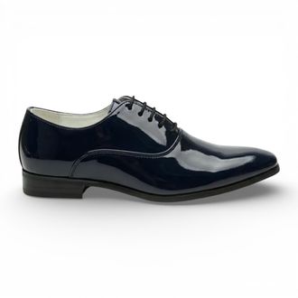 Infinity Leather Mens Formal Navy Blue Patent PU Leather Oxford Dress Brogue Shoes