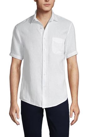Lands End Traditional Fit Short Sleeve Linen Shirt in White at Nordstrom, Size Small
