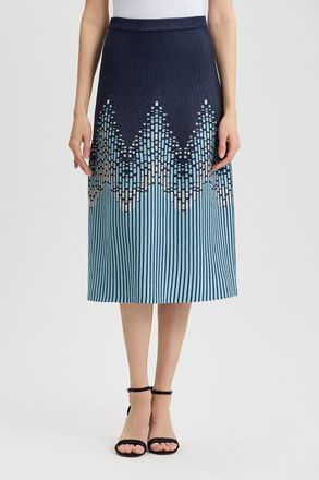 Ming Wang Flared Linear Ombre Soft Knit Midi Skirt in Indigo/limestone/serene/white at Nordstrom, Size X-Large
