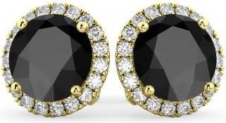 Allurez Halo Round Onyx & Diamond Earrings 14k Yellow Gold (5.57ct)
