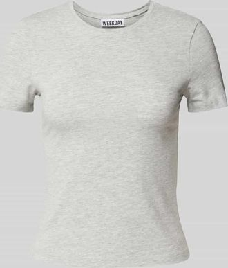 Weekday T-Shirt mit geripptem Rundhalsausschnitt in Mittelgrau Melange, Größe L