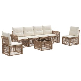 vidaXL Conjunto De Sof&aacute;s De Jard&iacute;n 7 Pcs Beige Y Blanco Crema Vidaxl