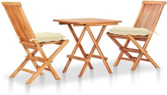 vidaXL Set De Bistr&oacute; 3 Pzas Madera Maciza Teca Y Cojines Blanco Crema Vidaxl