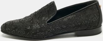 Versace Black Crystals And Satin Medusa Logo Smoking Slippers