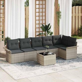 vidaXL Conjunto De Sof&aacute; De Jard&iacute;n Con Coj&iacute;n 7 Pcs Gris Claro Polirat&aacute;n Vidaxl