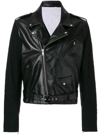 Calvin Klein leather biker jacket - men - Leather - 52 - Black