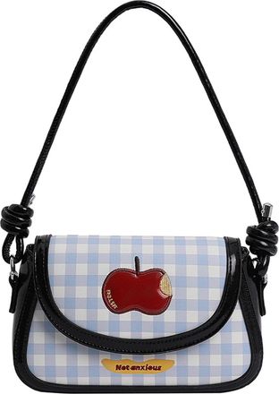 Generic PU Leather Womens Checked Crossbody Bag with Adjustable Strap Fashionable Shoulder Bag for Everyday Shopping Travel