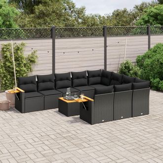 vidaXL Set De Sof&aacute;s De Jard&iacute;n 11 Pzas Y Cojines Rat&aacute;n Sint&eacute;tico Negro Vidaxl