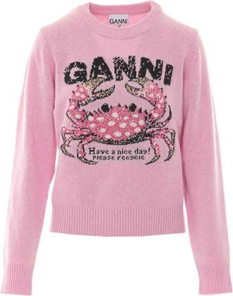 Ganni pink graphic wool sweater