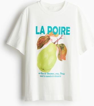 H&M T-Shirt mit Print - Weiss/La Poire
