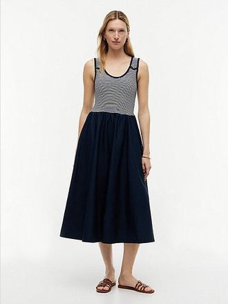 Tommy Hilfiger Gold-Tone Button Slim Mixed Midi Dress